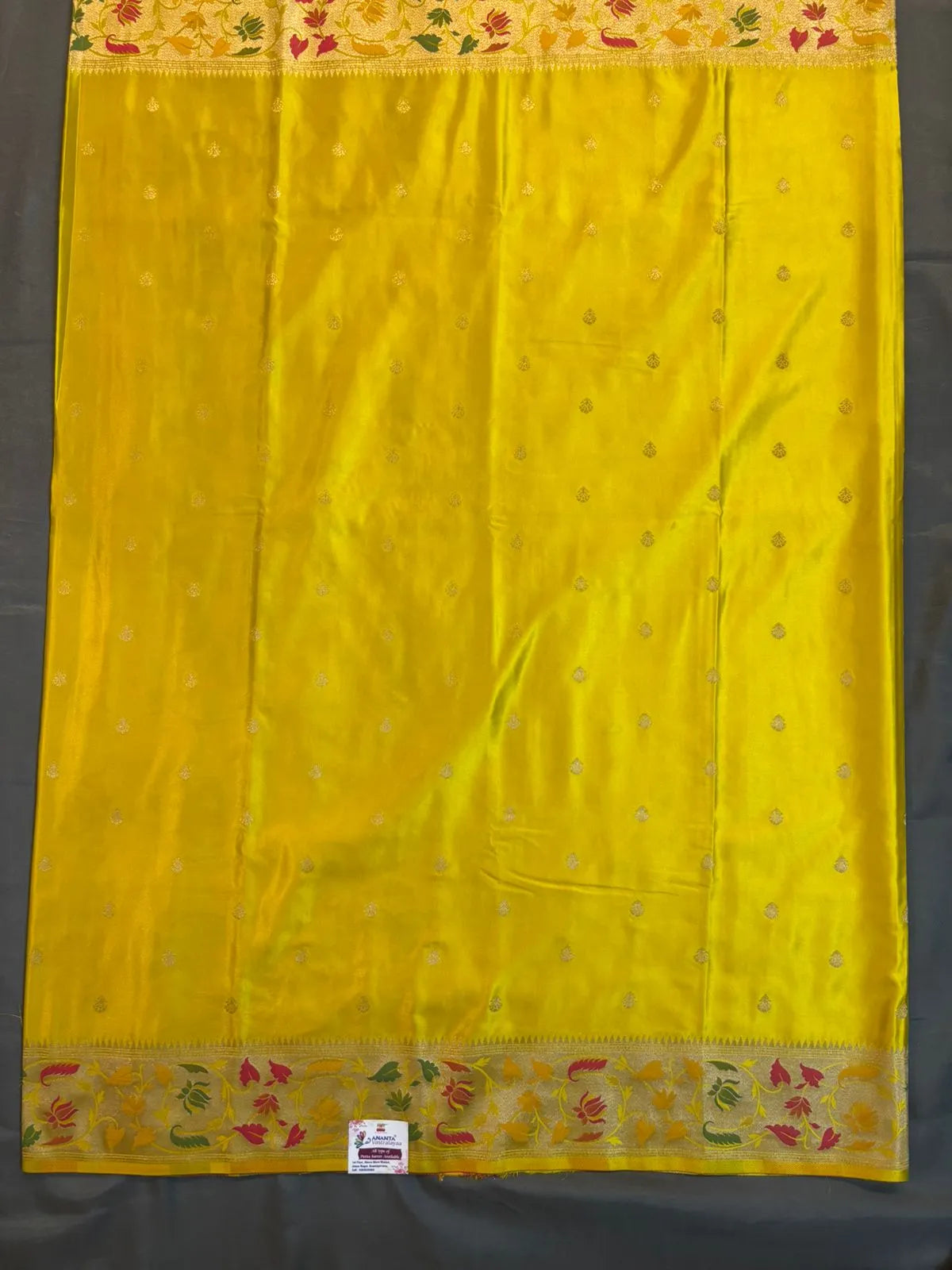 Yellow Mushroom Silk Saree with Meenakari Border