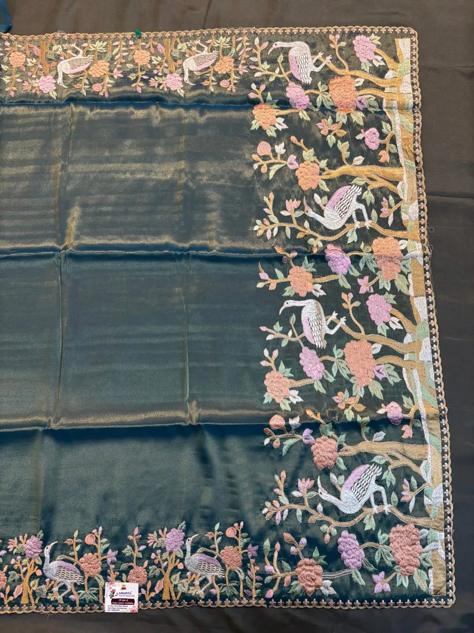Peacock Blue Glass Tissue Saree