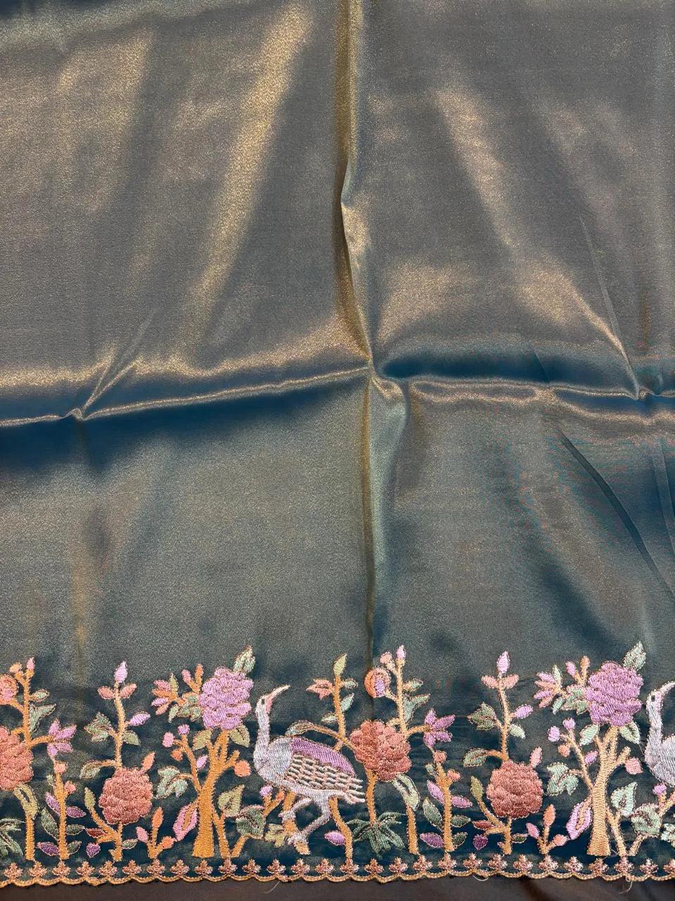 Peacock Blue Glass Tissue Saree