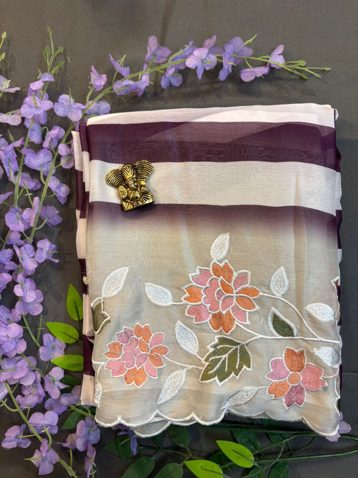 White and Pink Chiffon Saree