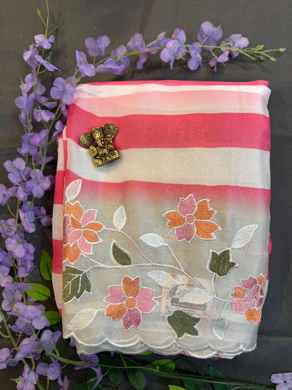 White and Pink Chiffon Saree