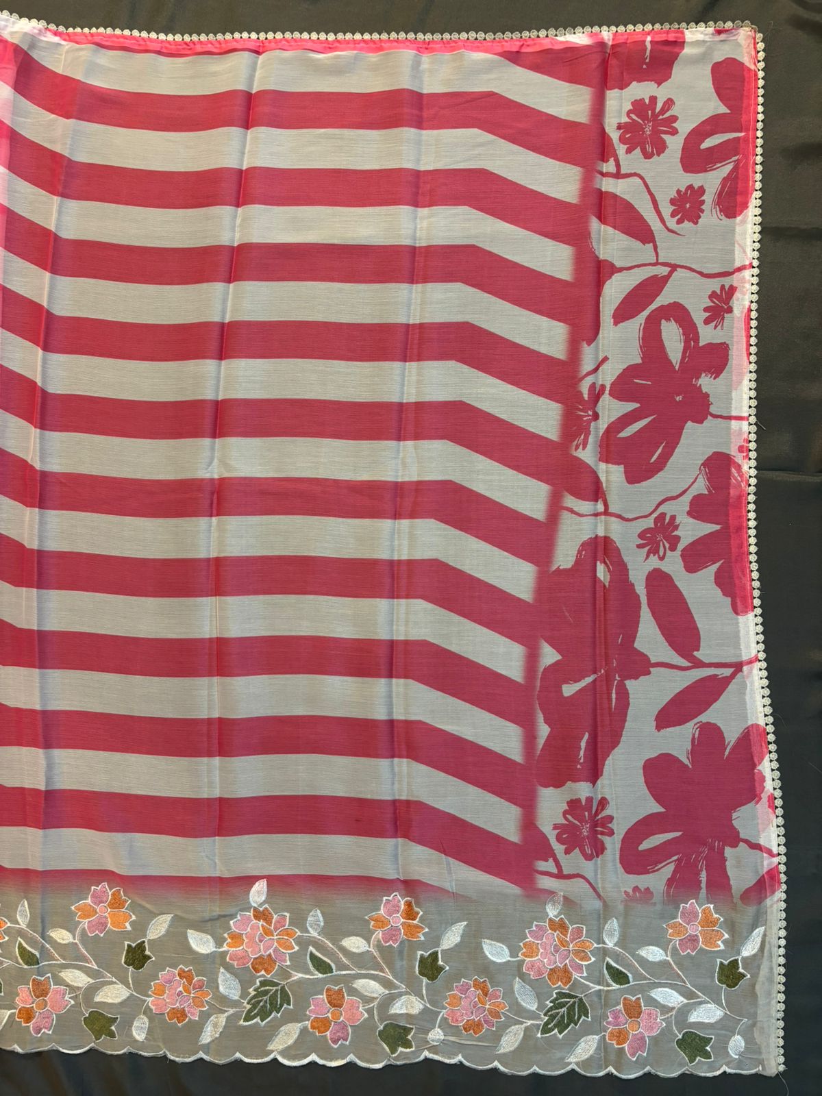 White and Pink Chiffon Saree