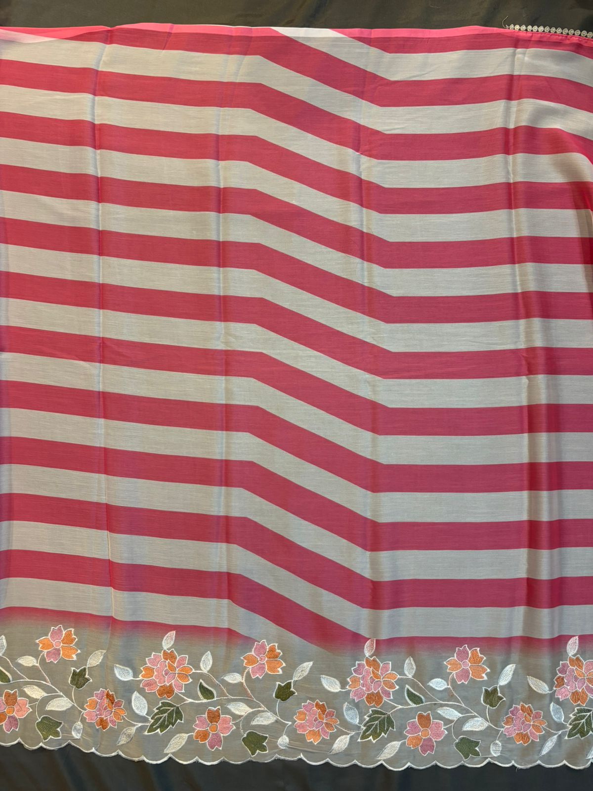 White and Pink Chiffon Saree