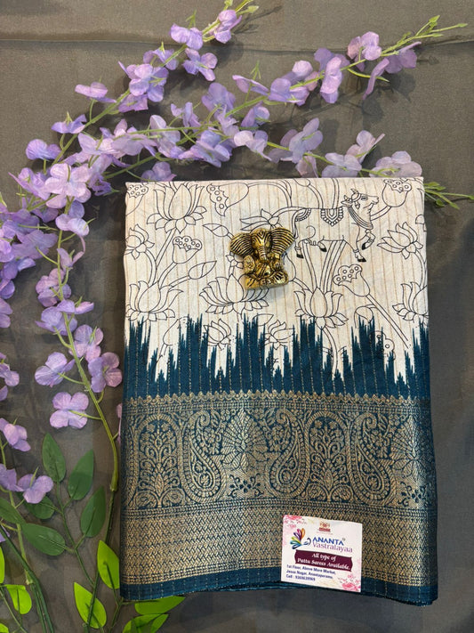 White & Peacock Dola Silk Saree