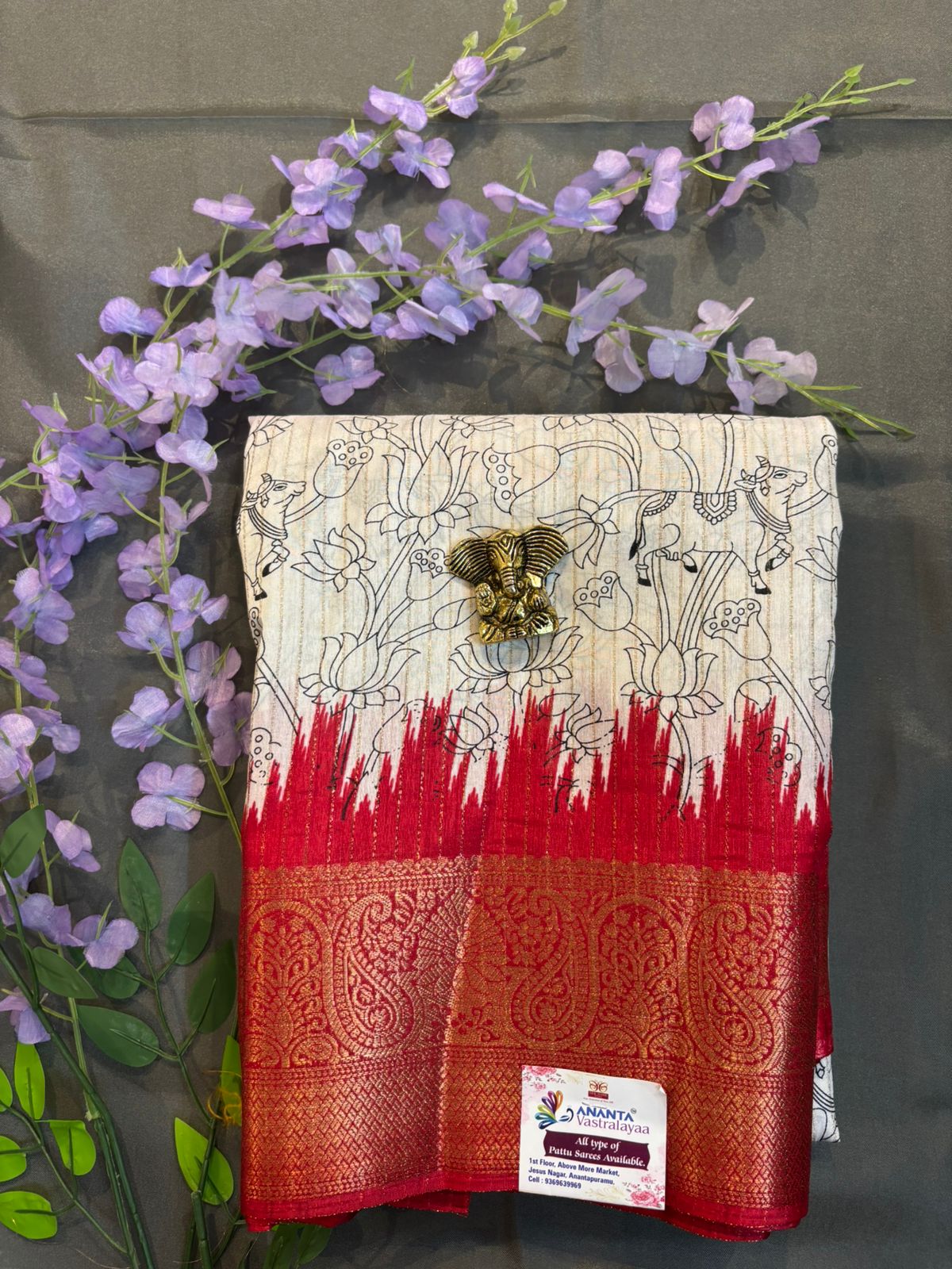 White & Peacock Dola Silk Saree