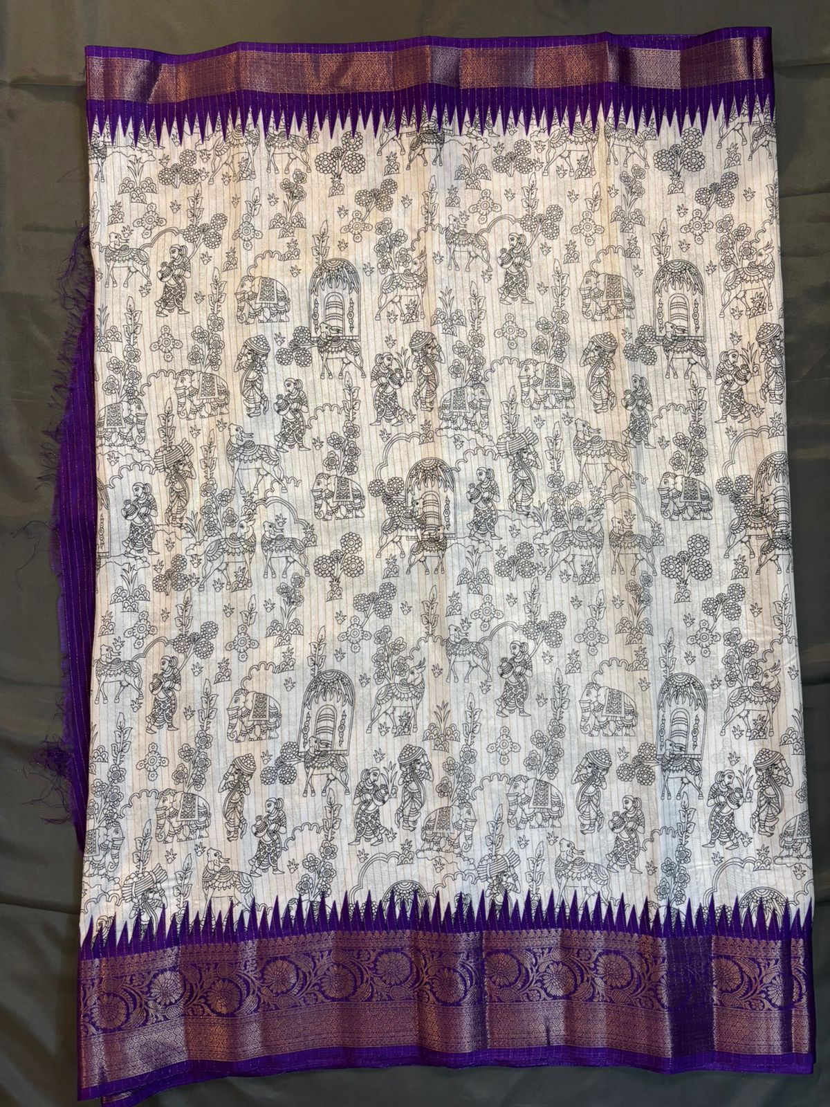 White & Violet Dola Silk Saree