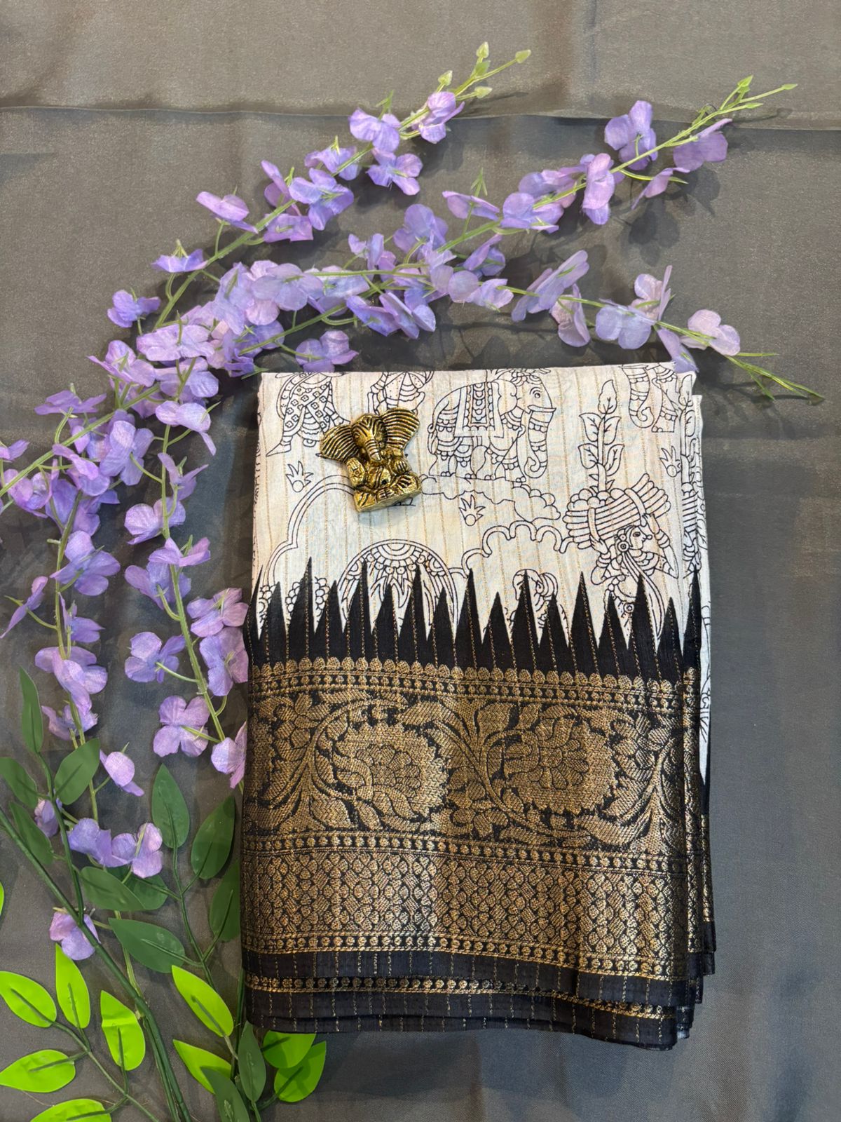 White & Violet Dola Silk Saree