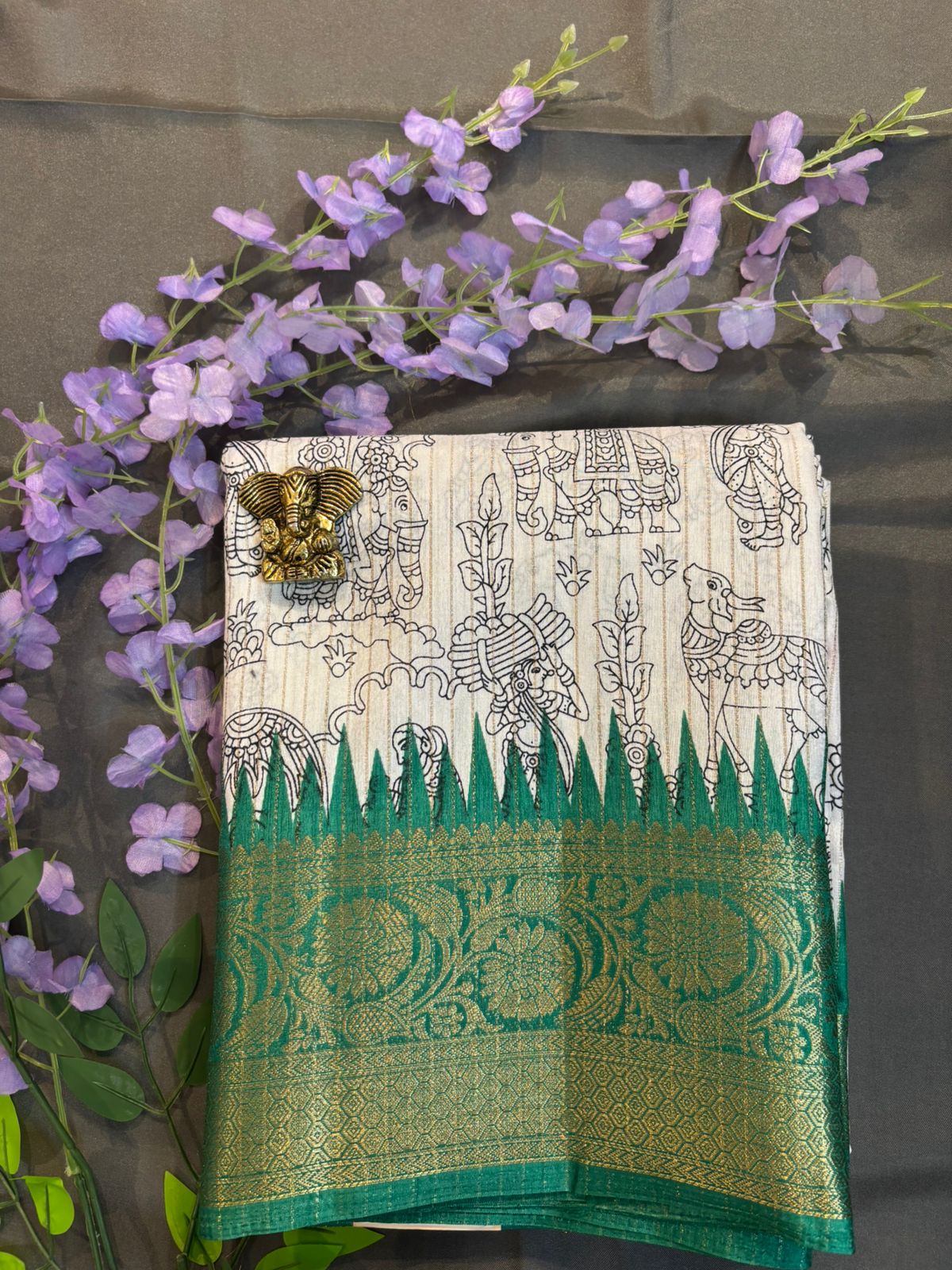 White & Violet Dola Silk Saree