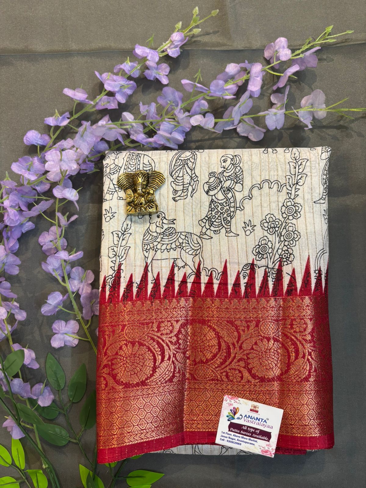 White & Violet Dola Silk Saree