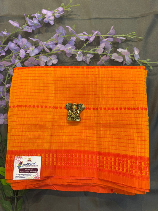 Yellow & Orange Chanderi Silk Saree