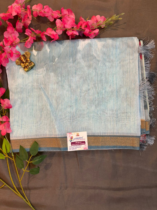 Sky Blue Chanderi Silk Saree