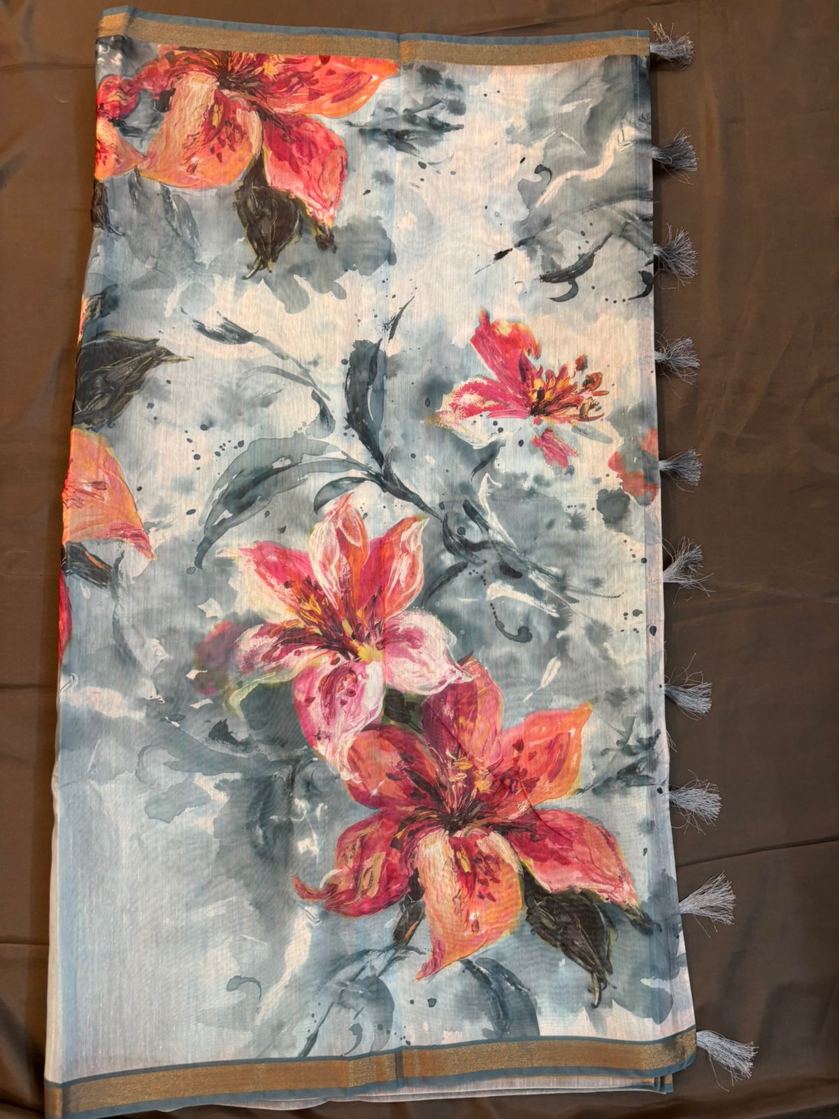 Sky Blue Chanderi Silk Saree