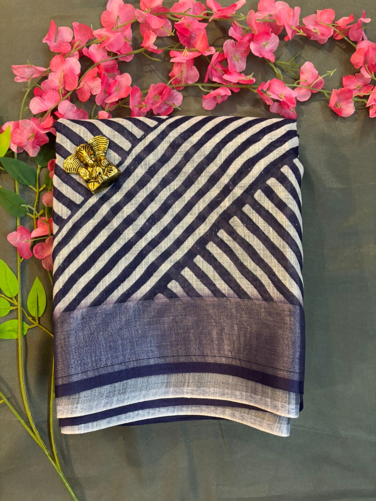 Blue Linen Silk Saree