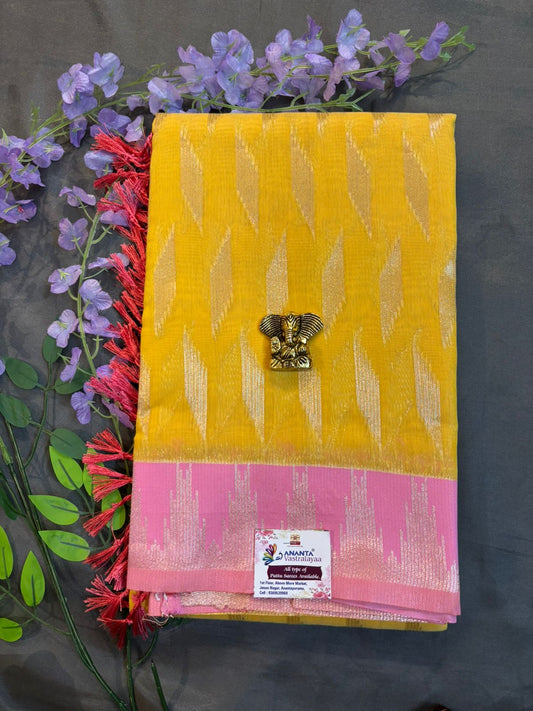 Bengal Cotton Contrast Gold Jerry Temple Border Saree