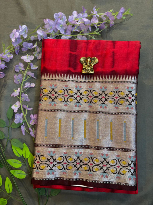Red Raw-Mango Silk Saree
