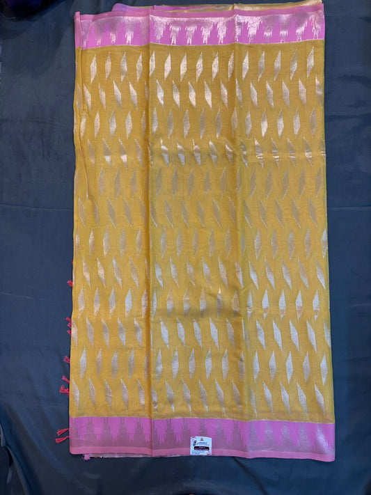 Bengal Cotton Contrast Gold Jerry Temple Border Saree