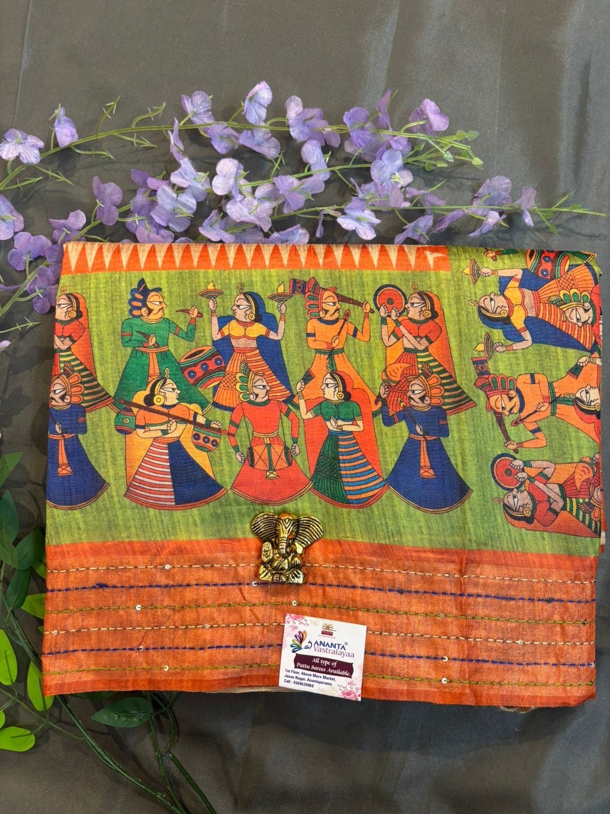 Kantha Work Raw Silk Saree
