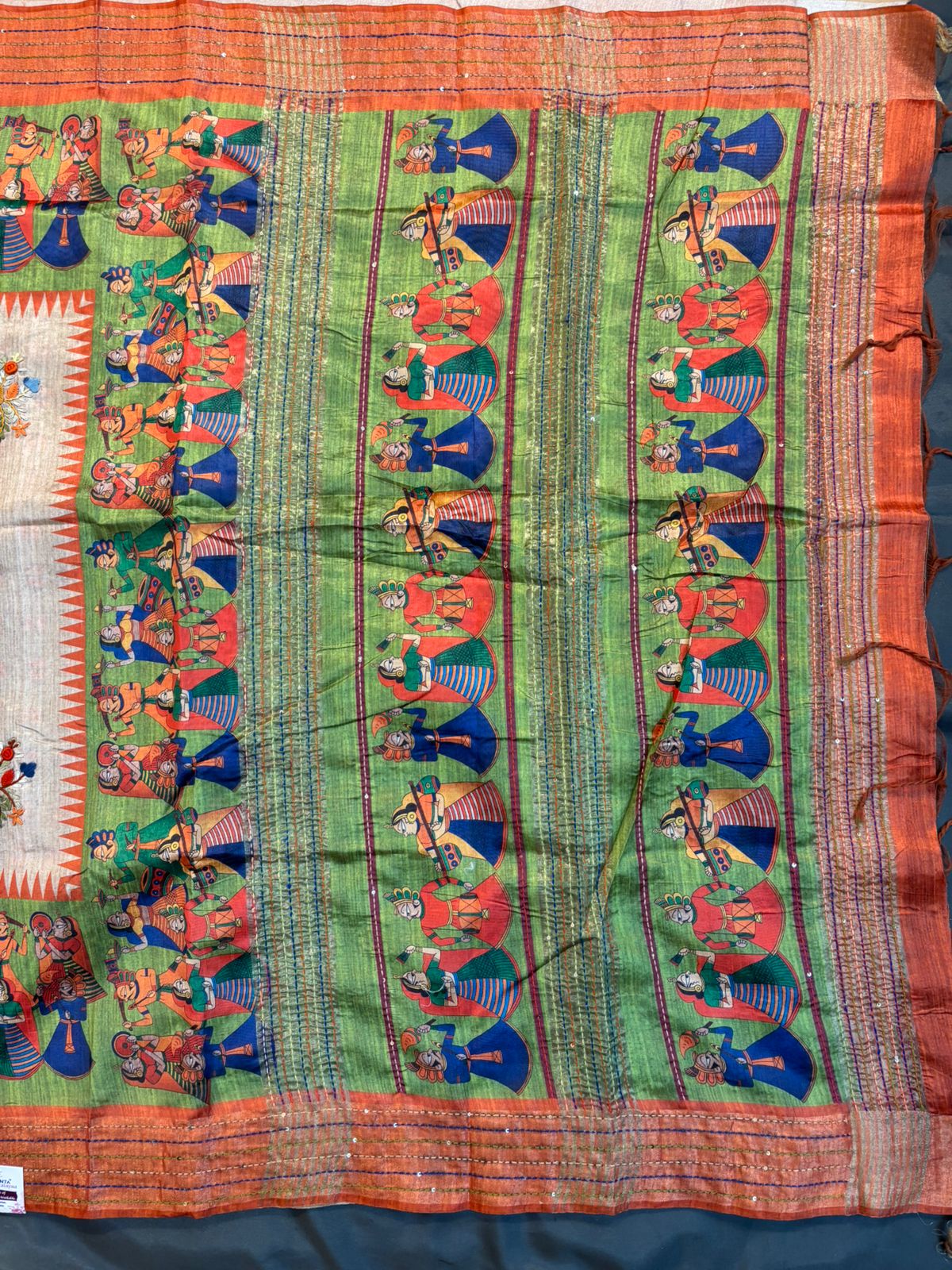 Kantha Work Raw Silk Saree