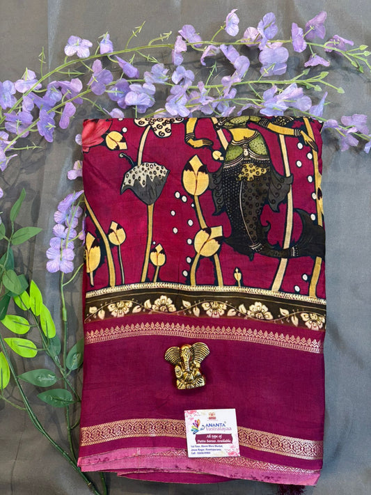Mysore Crap – Bandhini Print Saree with Kalamkari Border