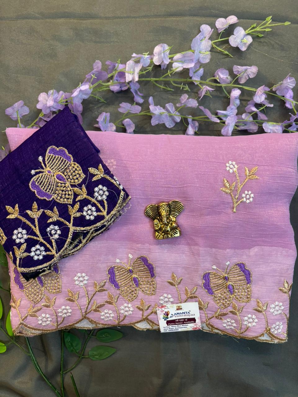 Purple Zimichoo Saree with gold jerry thread embroidery