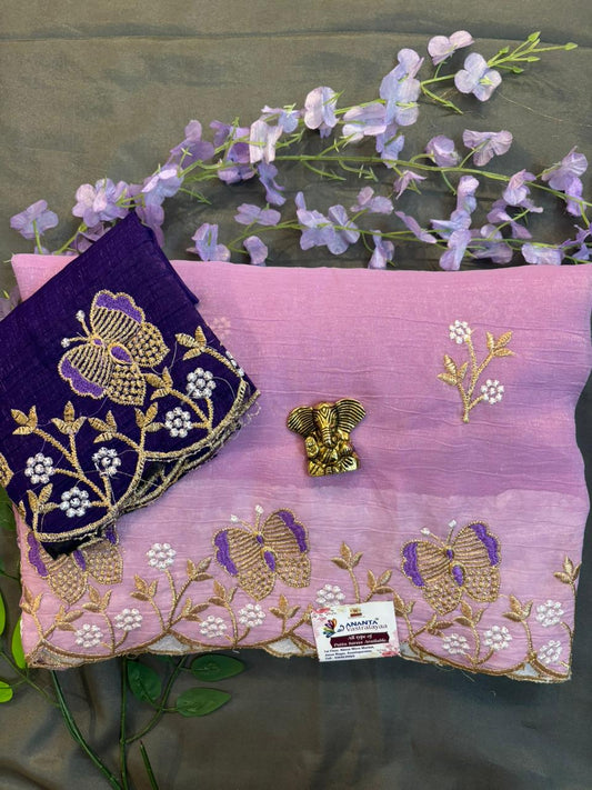 Purple Zimichoo Saree with gold jerry thread embroidery