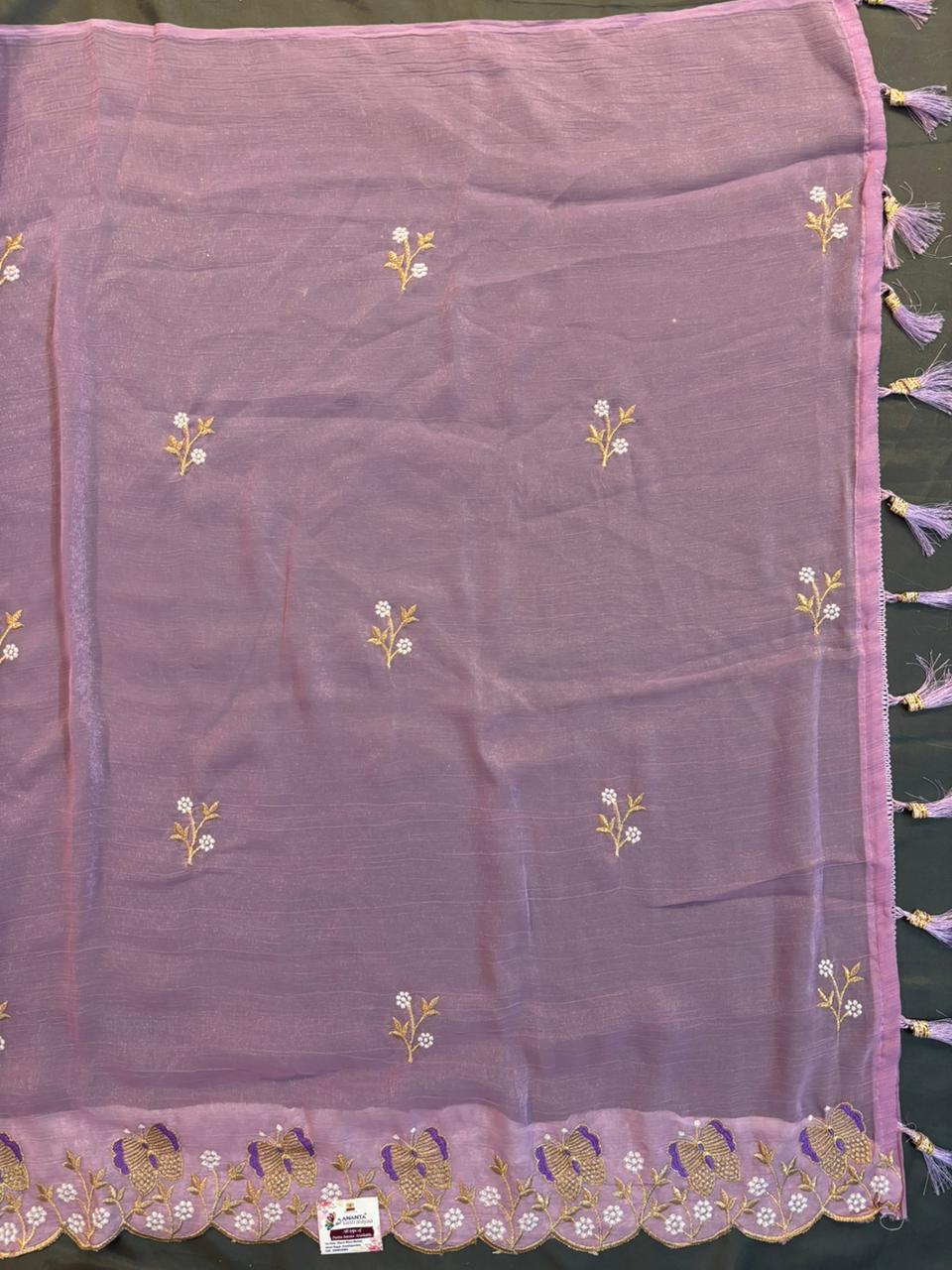 Purple Zimichoo Saree with gold jerry thread embroidery