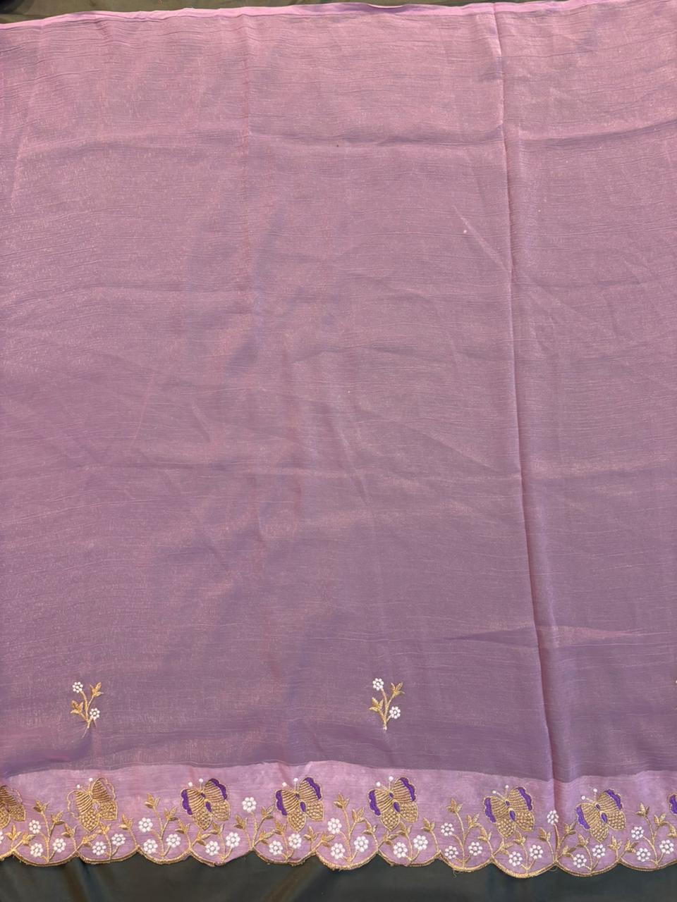 Purple Zimichoo Saree with gold jerry thread embroidery