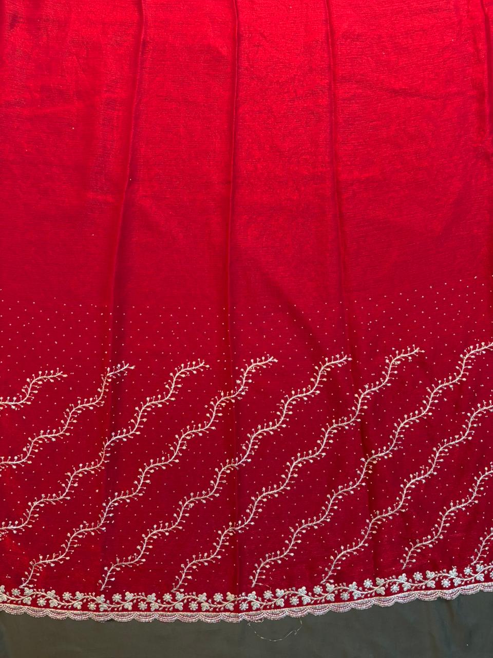 Red Crushed Chiffon Saree