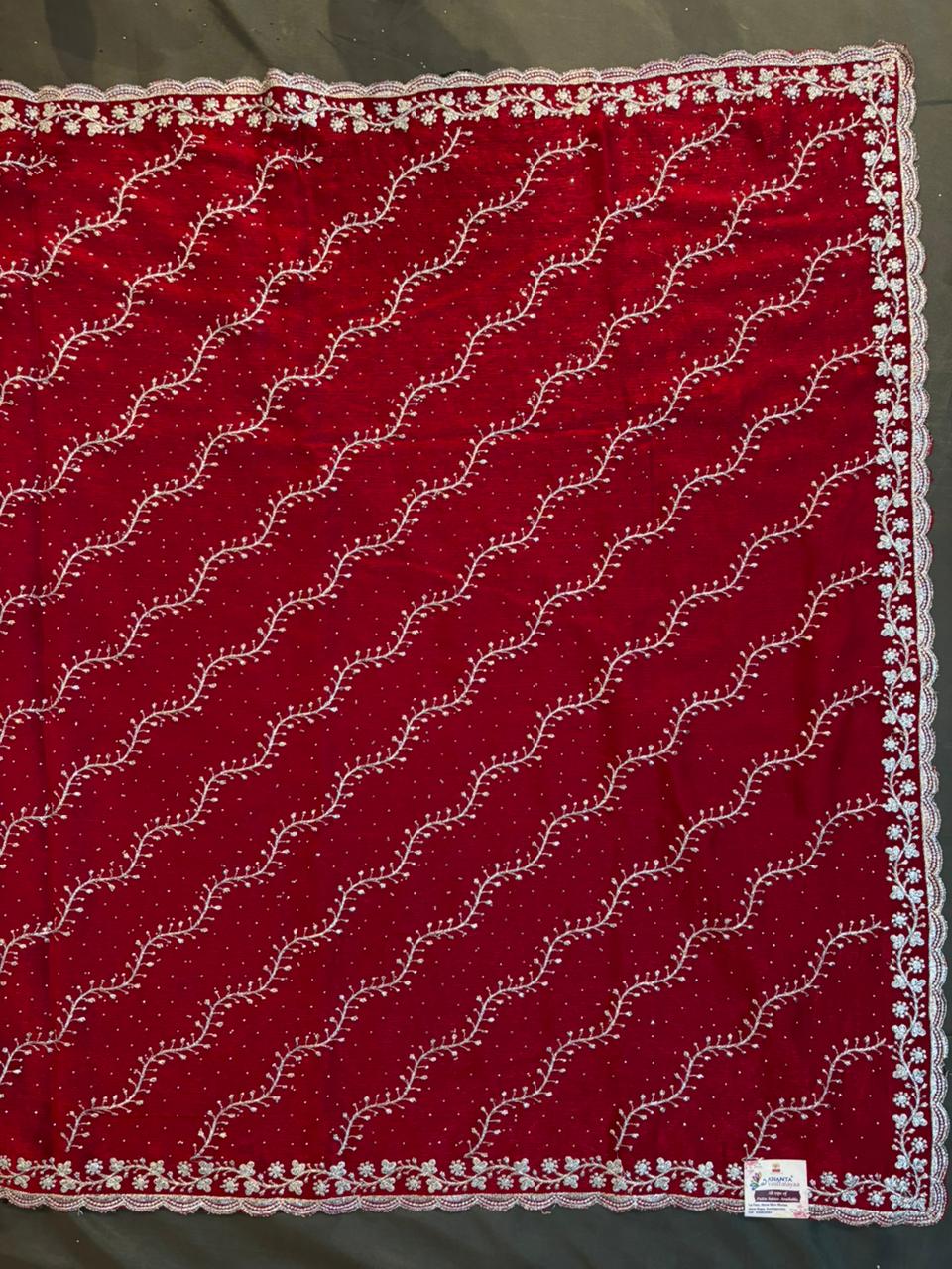 Red Crushed Chiffon Saree