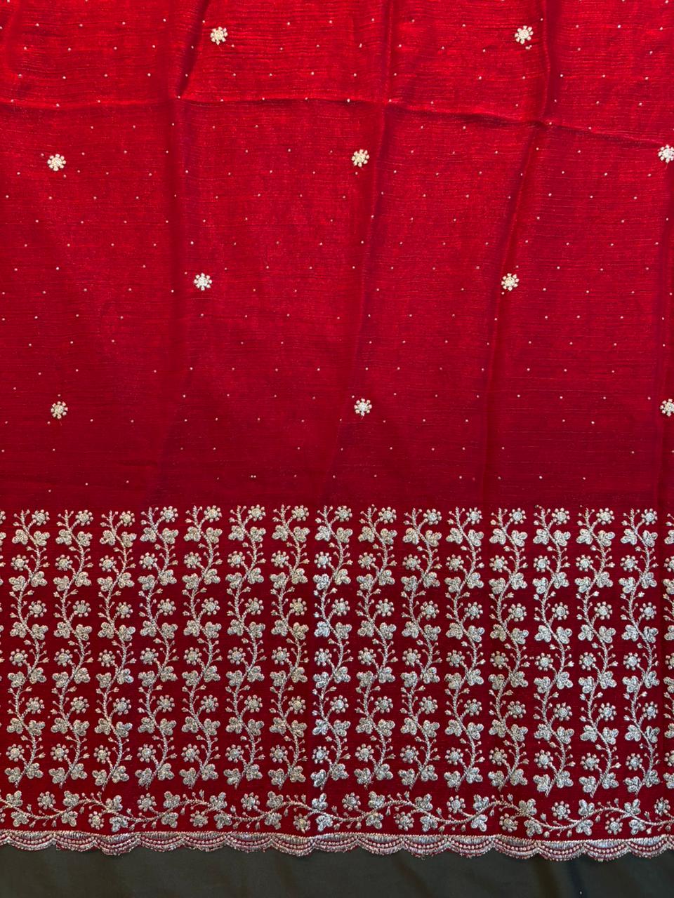 Red Crushed Chiffon Saree