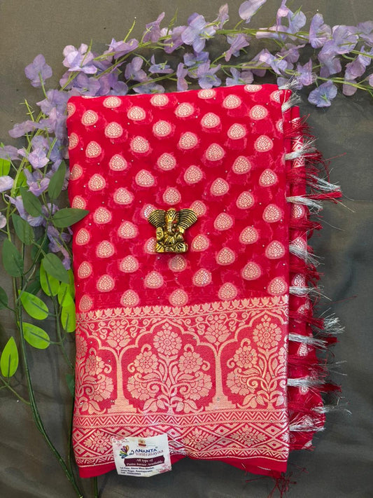 Silver Weaved Georgette Saree
