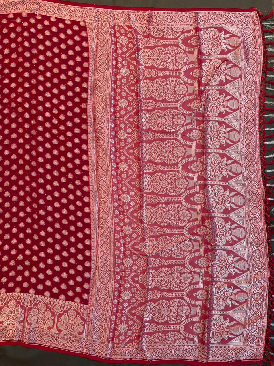 Silver Weaved Georgette Saree