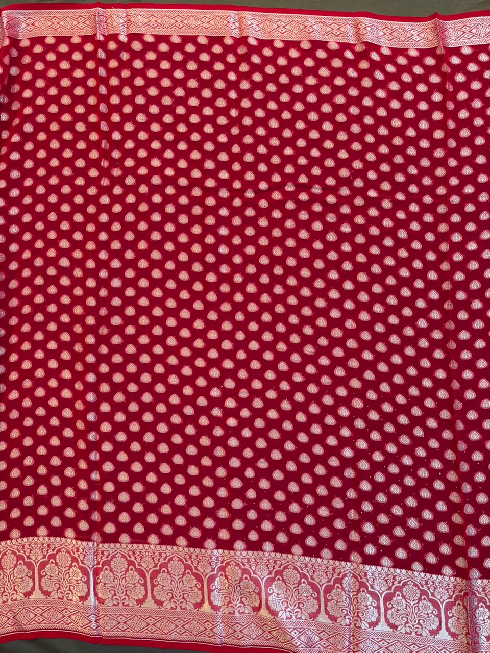Silver Weaved Georgette Saree