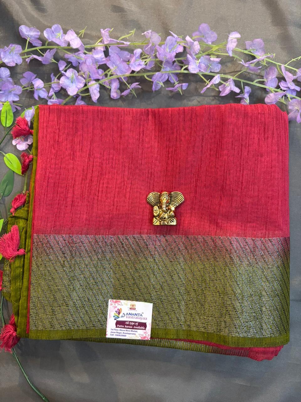 Red Color Raw Silk