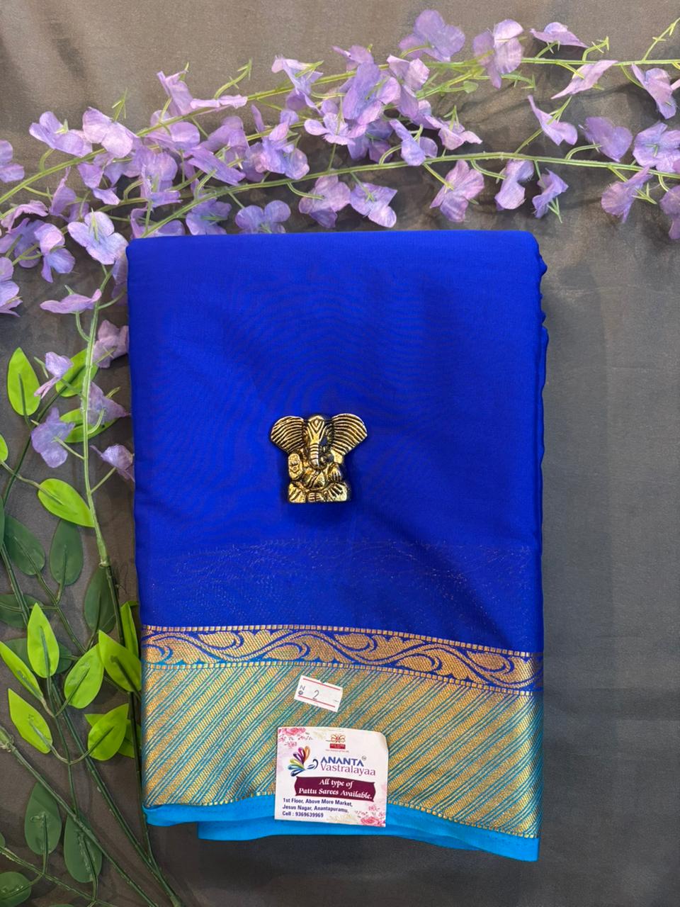 Plain Gold Jerry Border Saree Royal Blue