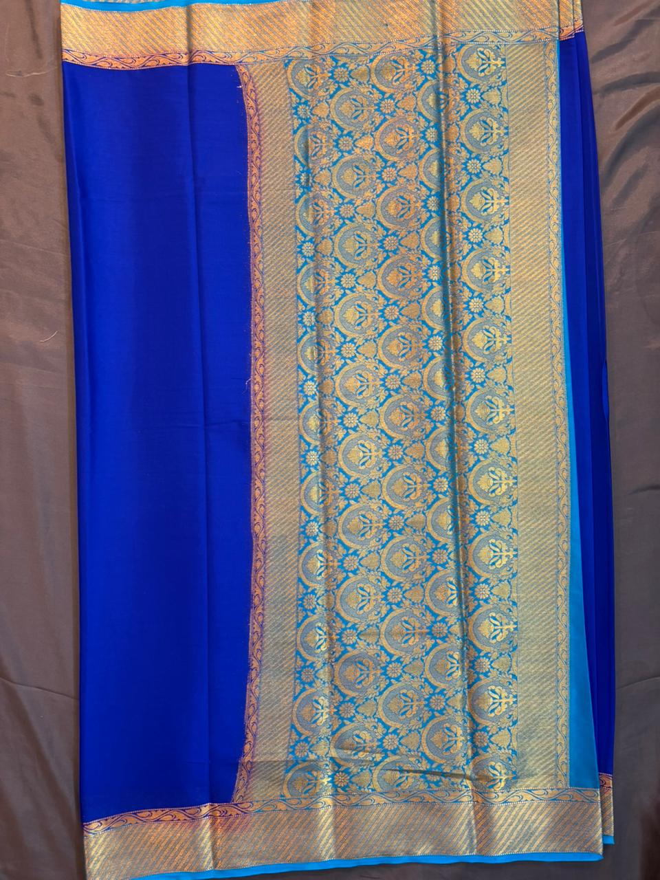 Plain Gold Jerry Border Saree Royal Blue
