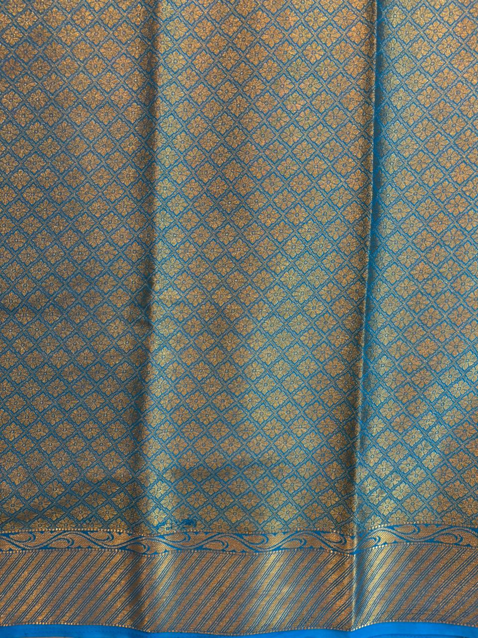 Plain Gold Jerry Border Saree Royal Blue