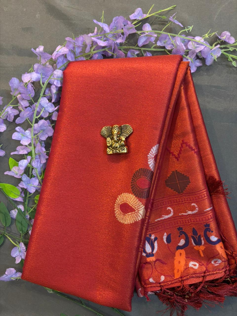 Weaved Butta Paithani Border Saree Crimson Red