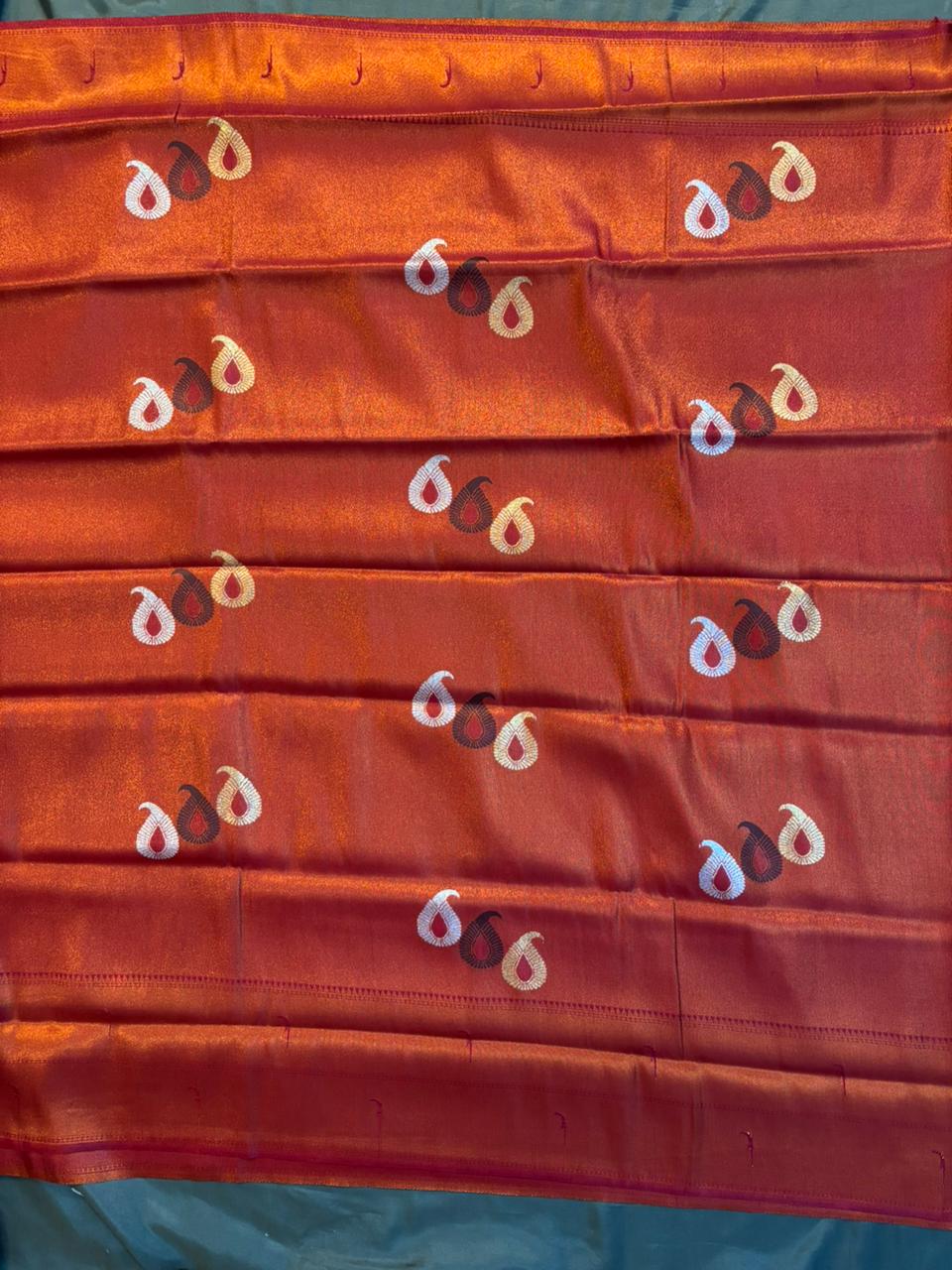 Weaved Butta Paithani Border Saree Crimson Red