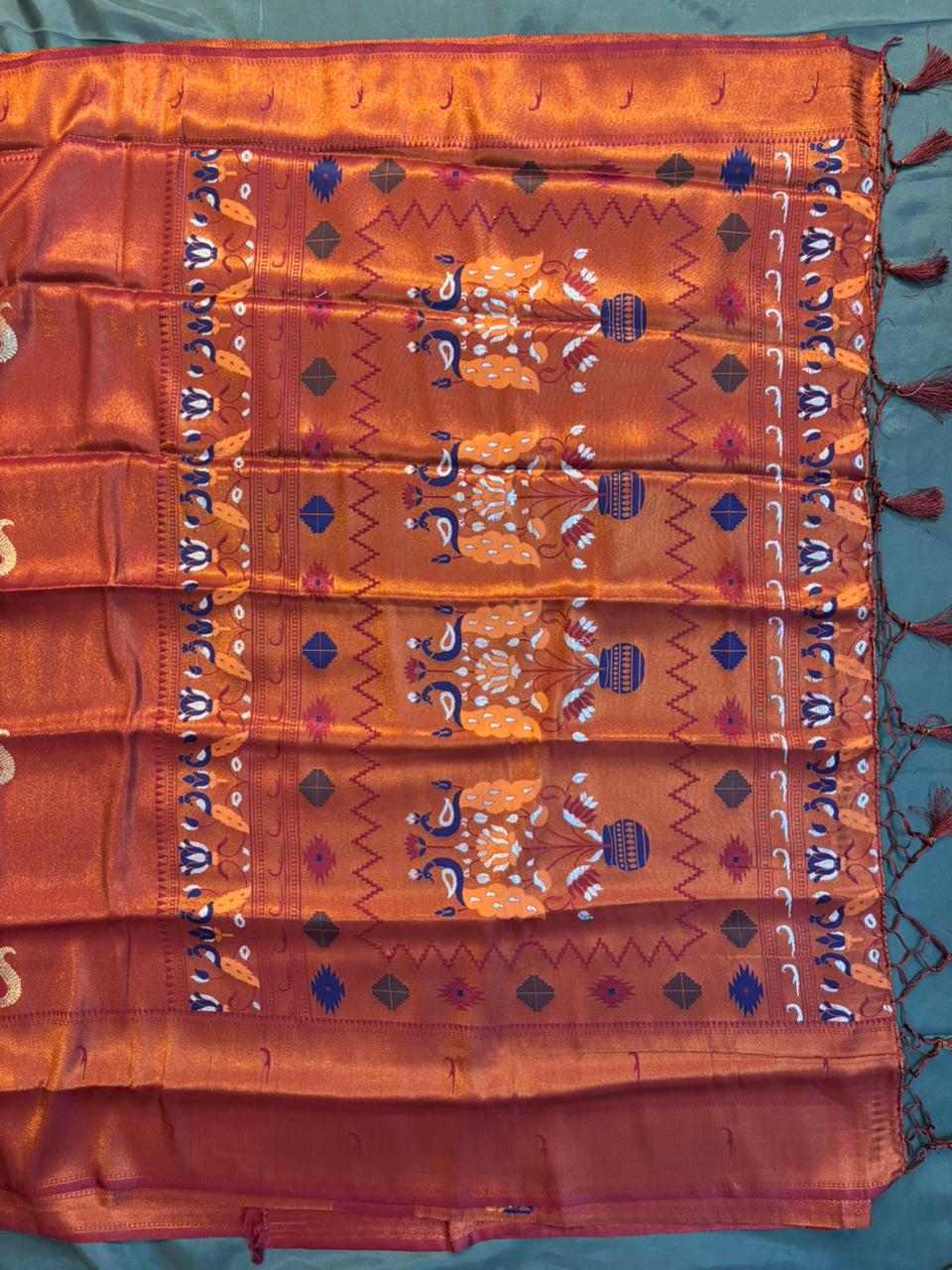 Weaved Butta Paithani Border Saree Crimson Red