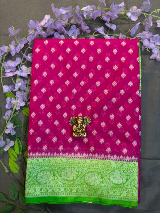 Contrast Border Pink Kaddi Georgette Saree