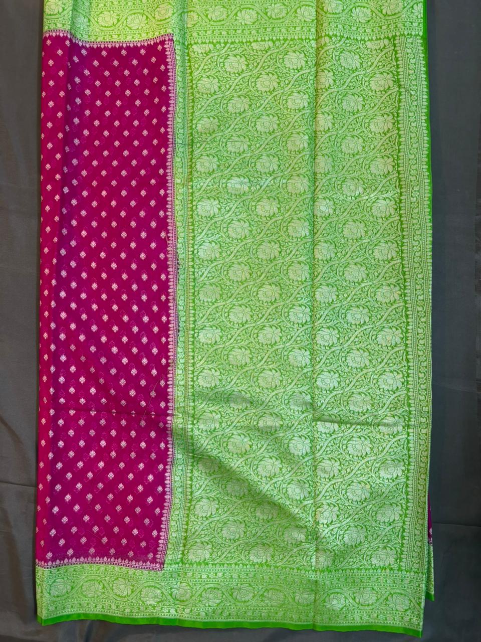 Contrast Border Pink Kaddi Georgette Saree