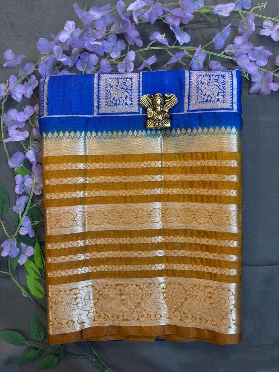 Vintage Royal Blue Kaddi Georgette Saree
