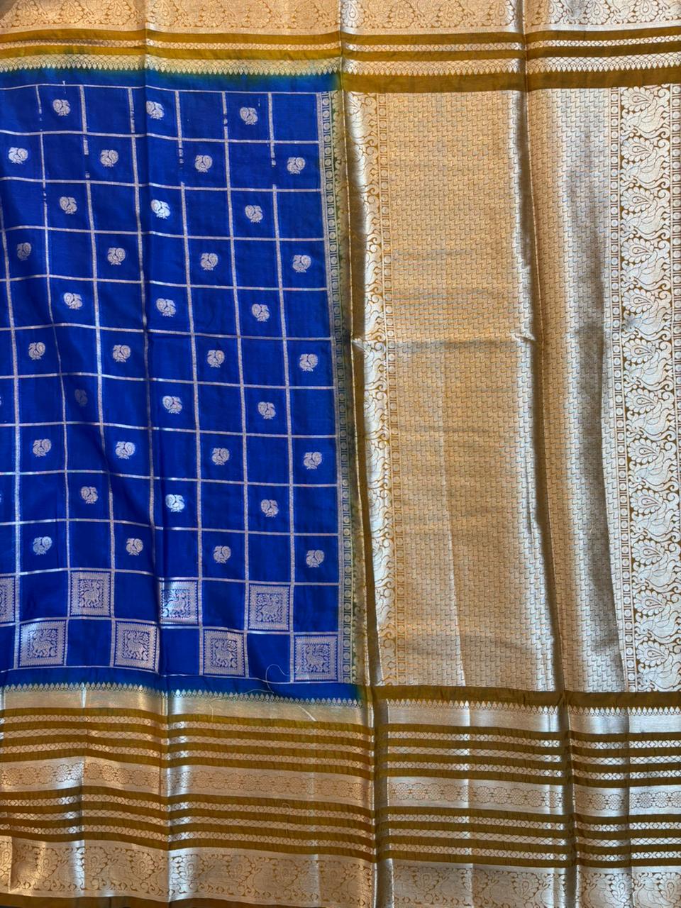 Vintage Royal Blue Kaddi Georgette Saree