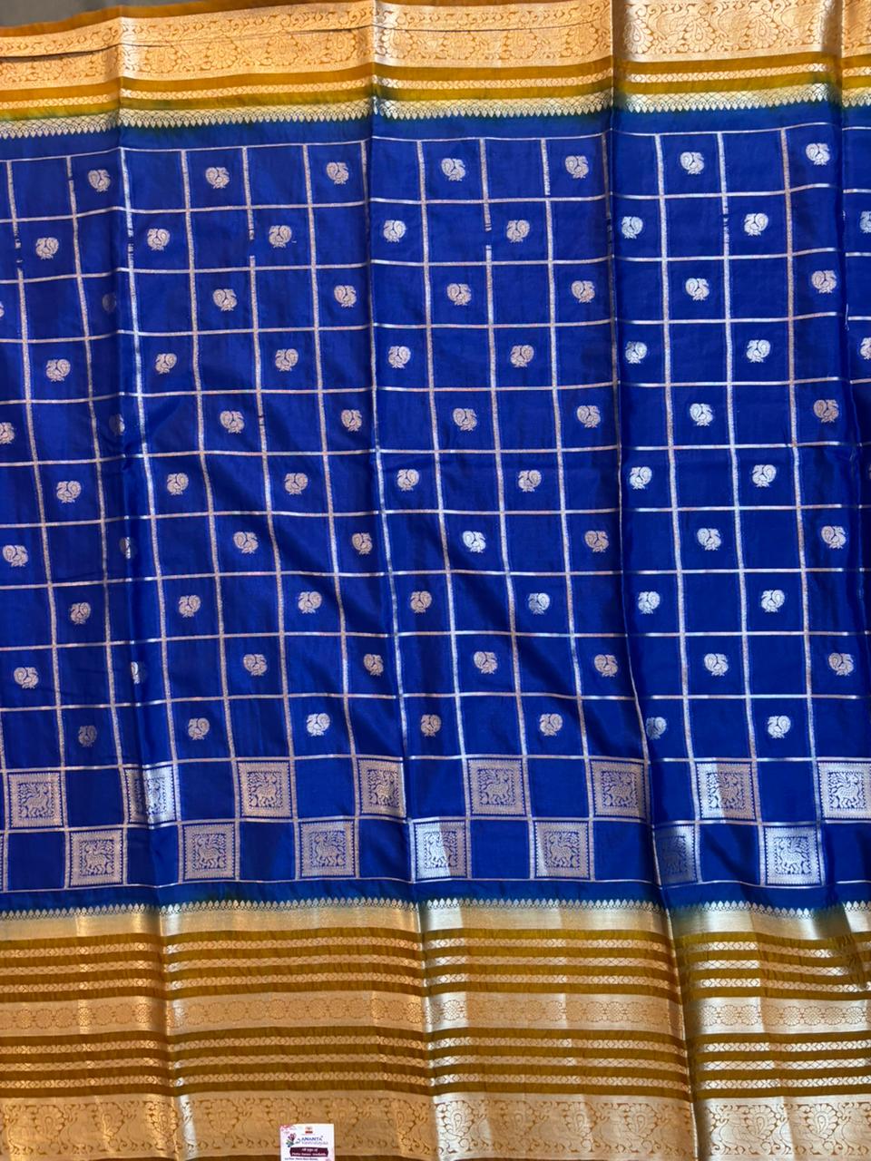 Vintage Royal Blue Kaddi Georgette Saree