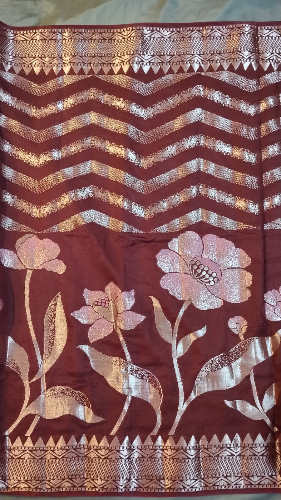 Maroon Raw Mango Silk Saree with Gold Zari