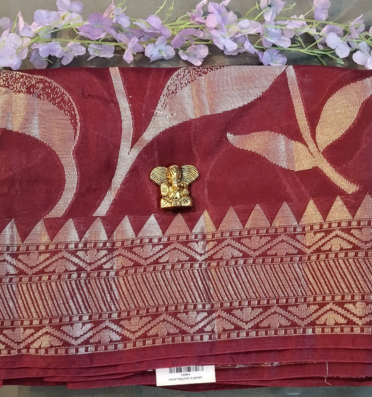 Maroon Raw Mango Silk Saree with Gold Zari