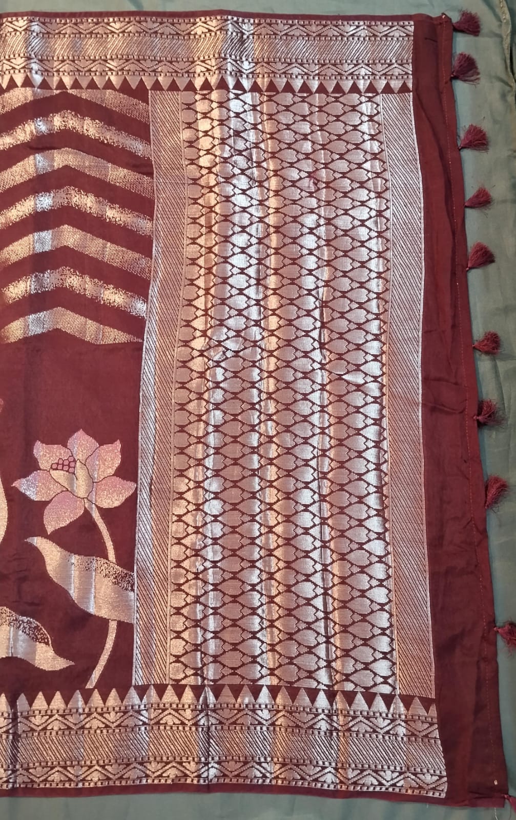 Maroon Raw Mango Silk Saree with Gold Zari