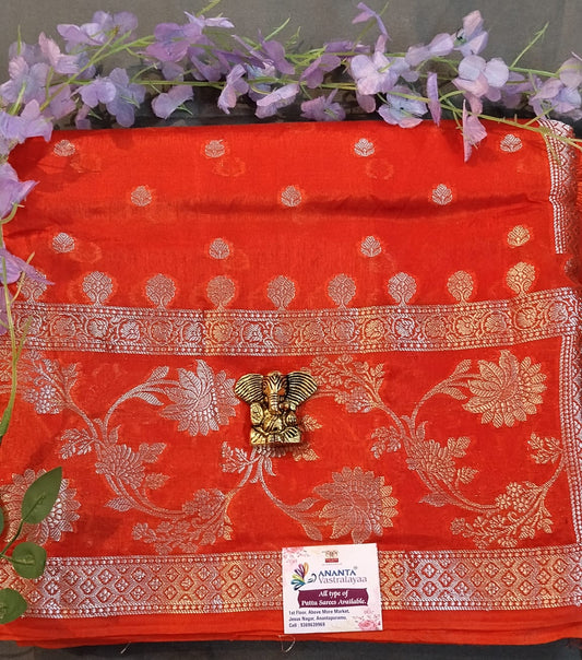 Orange Raw Mango Silk Saree with Pichwai Work