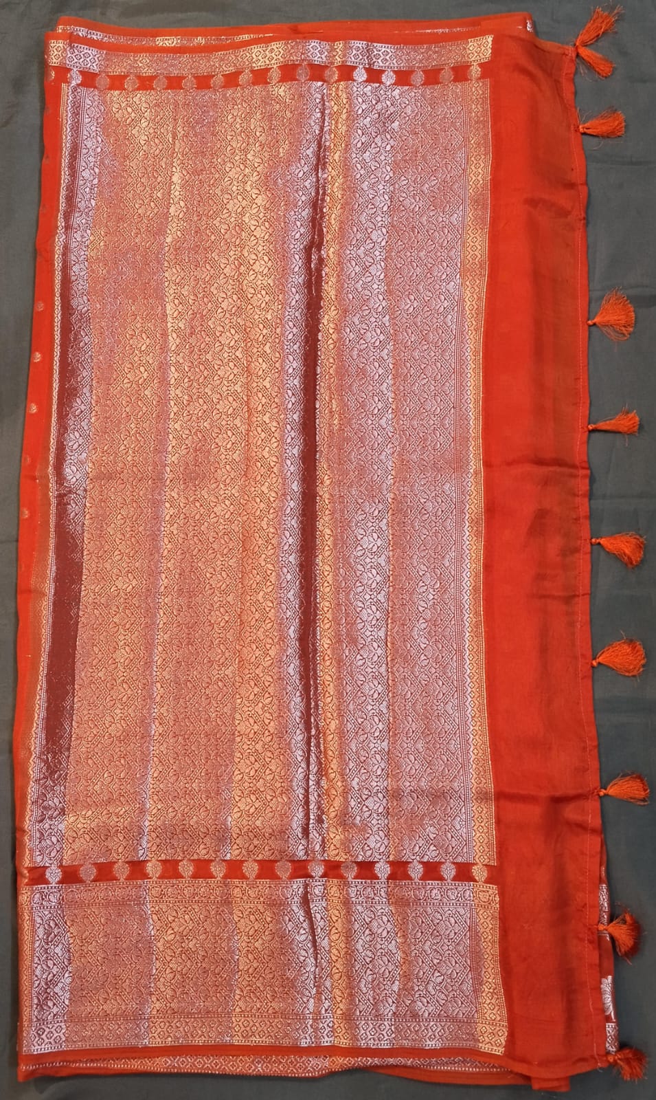 Orange Raw Mango Silk Saree with Pichwai Work